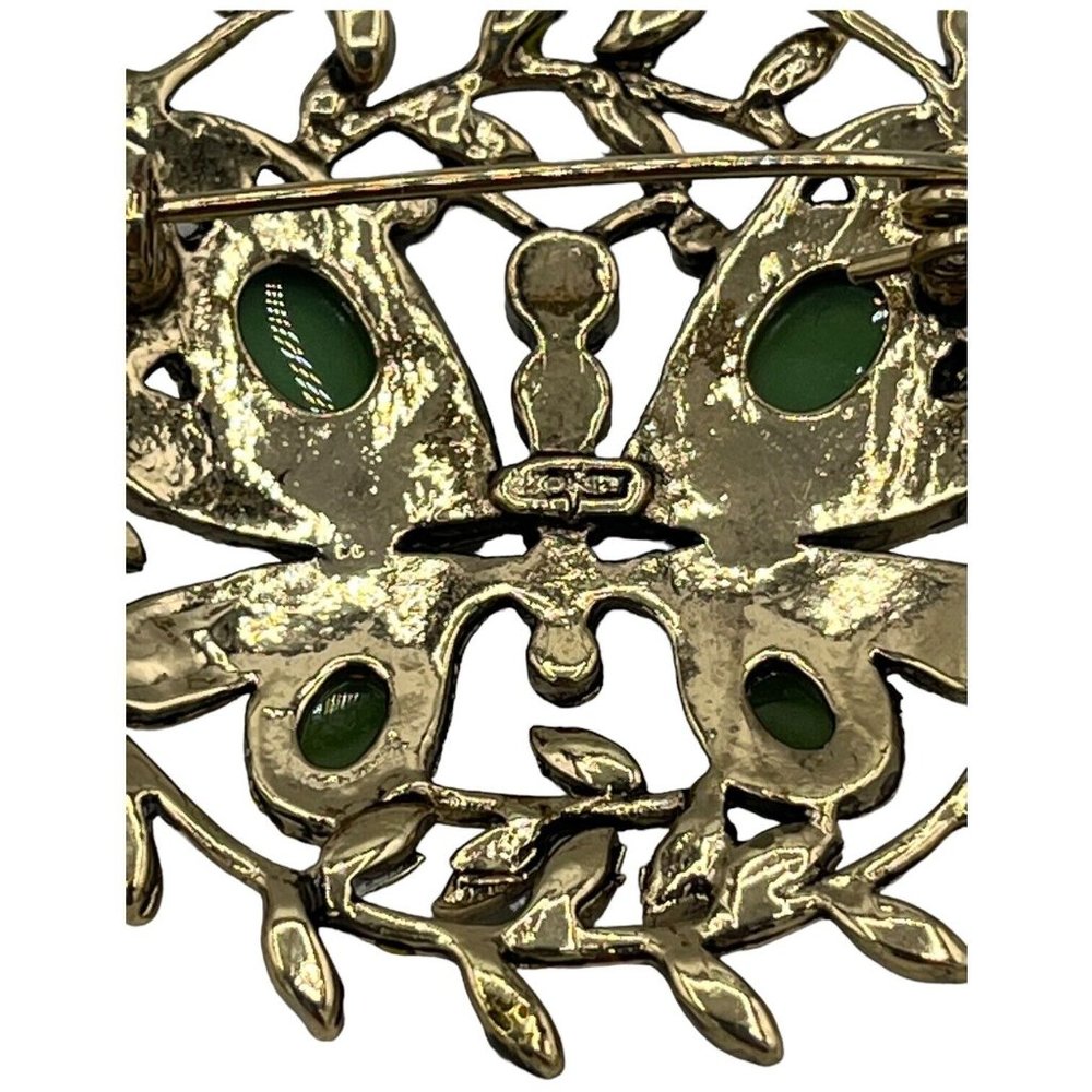 Vtg Monet Multi Colored Rhinestones & Green Faceted Cabochons Butterfly Brooch - Picture 3 of 6